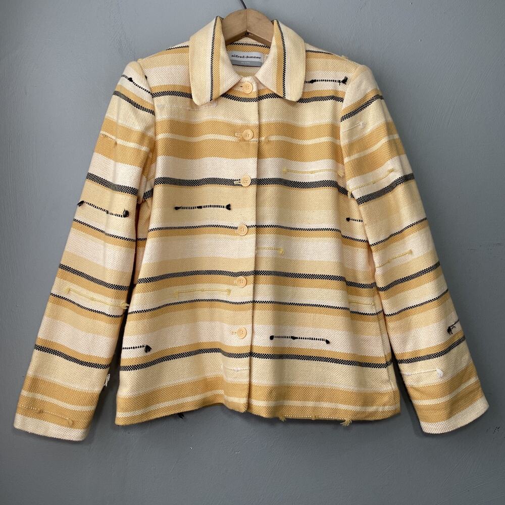 Alfred Dunner Jacket Size 6 Petite Butter Yellow Tweed Boxy Blazer Artsy Chic